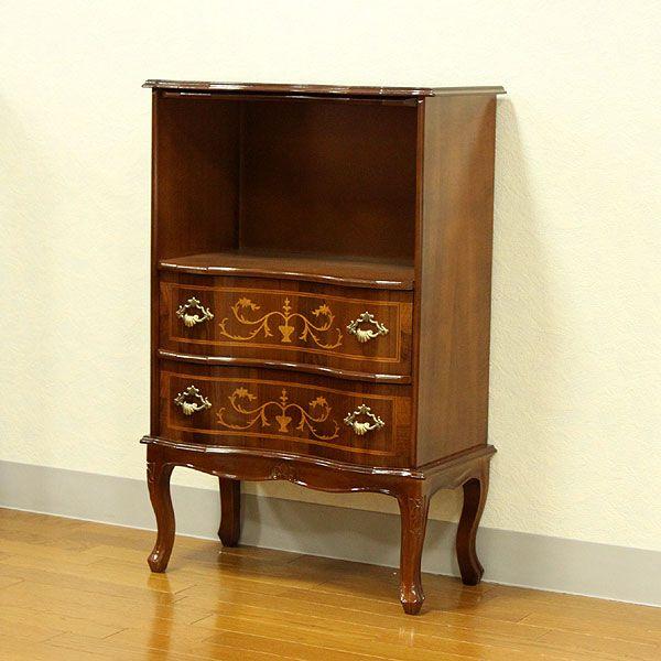 チェスト 木製 2段 完成品 茶 58cm 象嵌 猫脚 イタリア製 044VP