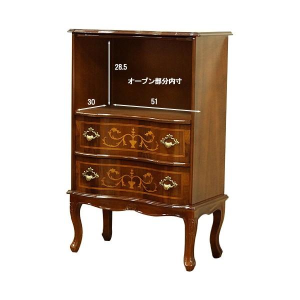チェスト 木製 2段 完成品 茶 58cm 象嵌 猫脚 イタリア製 044VP