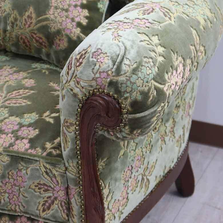 イタリア 1P ソファ 金華山 グリーン アンティーク イタリア家具 イタリア 1P ソファ 金華山 グリーン アンティーク イタリア家具