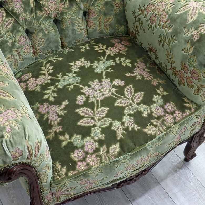 イタリア 1P ソファ 金華山 グリーン アンティーク イタリア家具 イタリア 1P ソファ 金華山 グリーン アンティーク イタリア家具