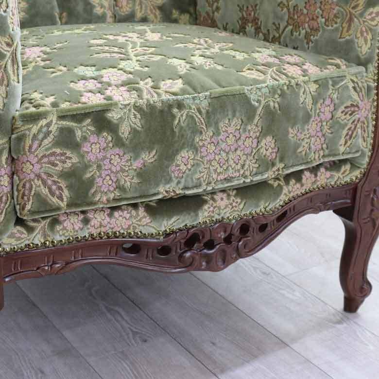 イタリア 1P ソファ 金華山 グリーン アンティーク イタリア家具 イタリア 1P ソファ 金華山 グリーン アンティーク イタリア家具