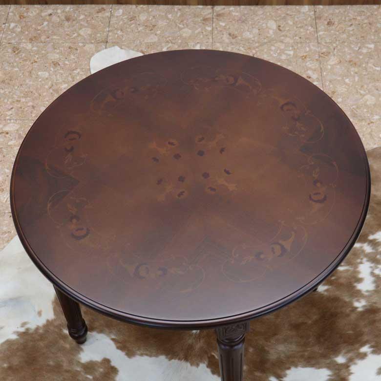 ダイニングテーブル 90cm 円形 象嵌 イタリア 2人用 テーブル