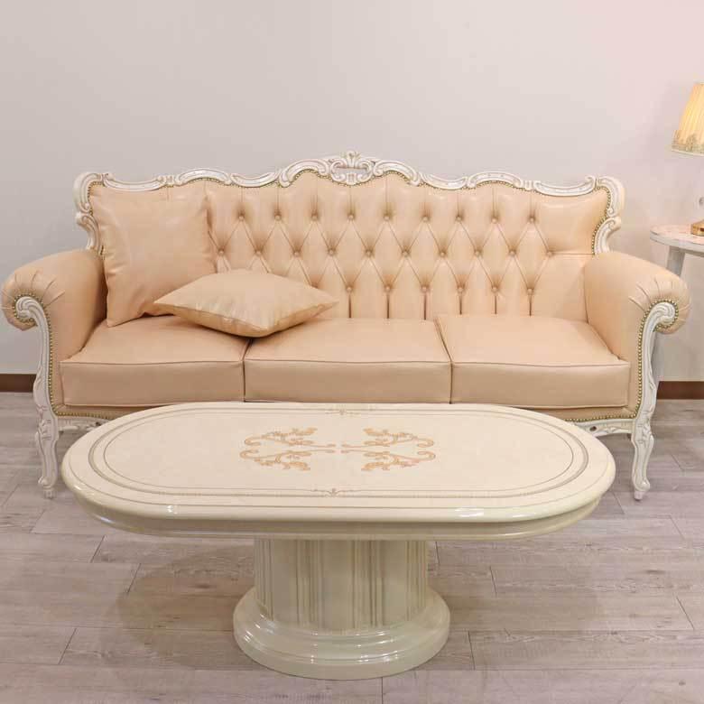 イタリア 3Pソファ ピンクレザー リトルプリンセス 猫脚 完成品 合皮