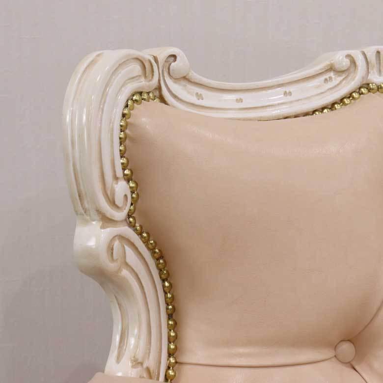 イタリア 3Pソファ ピンクレザー リトルプリンセス 猫脚 完成品 合皮