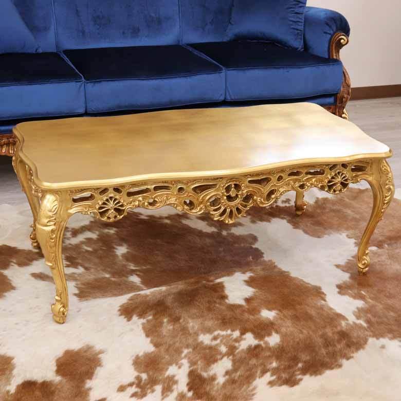 イタリア リビングテーブル ゴールド 110cm ローテーブル 猫脚 完成品
