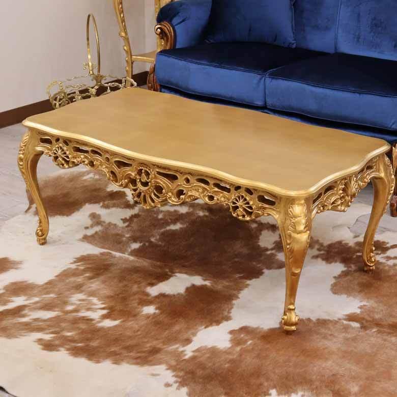 イタリア リビングテーブル ゴールド 110cm ローテーブル 猫脚 完成品