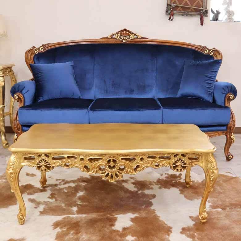 イタリア リビングテーブル ゴールド 110cm ローテーブル 猫脚 完成品