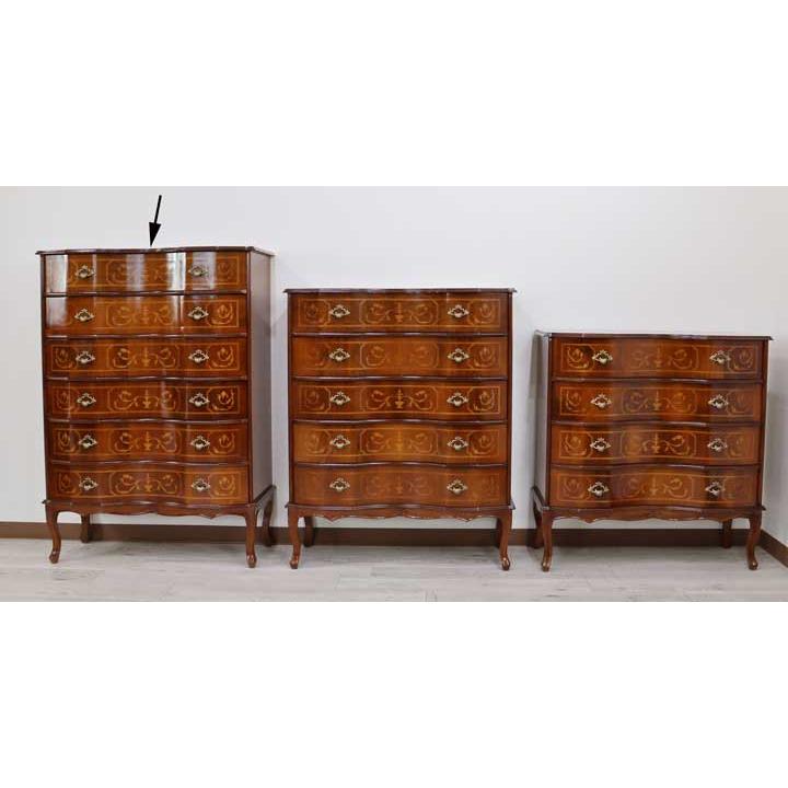 イタリア 6段 チェスト 茶 88cm 象嵌 猫脚 完成品 イタリア製 054/6 