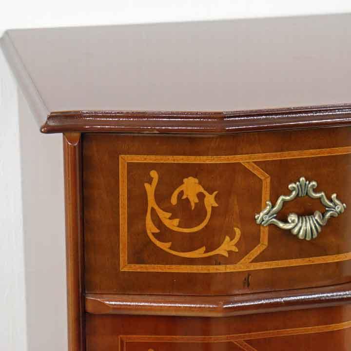 イタリア 5段 チェスト 茶 87cm 象嵌 ロココ調 家具 猫脚 完成品