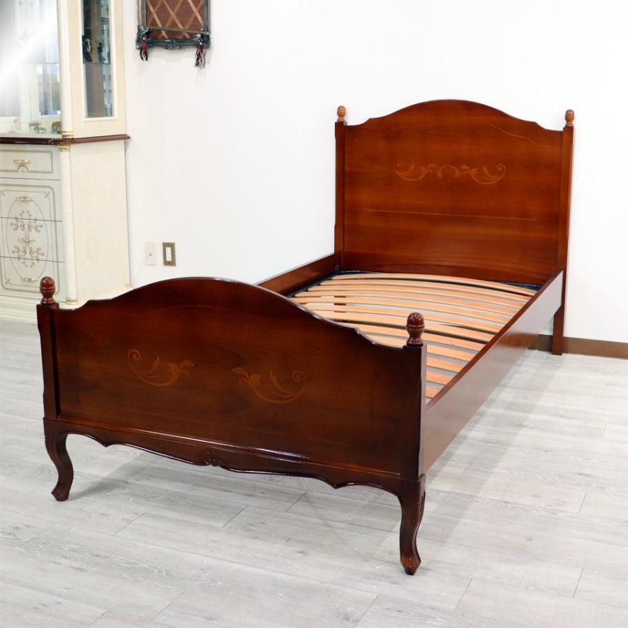 シングルベッド 木製 イタリア 完成品 猫脚 象嵌 ブラウン イタリア製