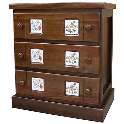 カントリー 3段チェスト マホガニー タイル付き : インテリア北欧Yahoo