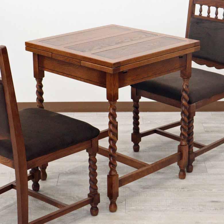 ダイニングテーブル 60-100cm 伸長式 オーク 二人用 木製 茶