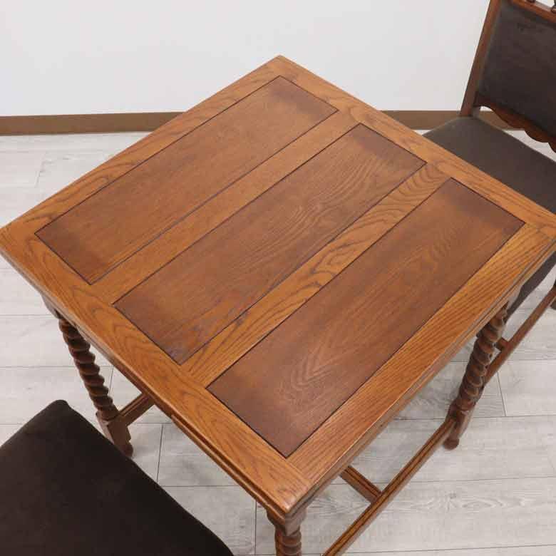 ダイニングテーブル 60-100cm 伸長式 オーク 二人用 木製 茶 レトロ