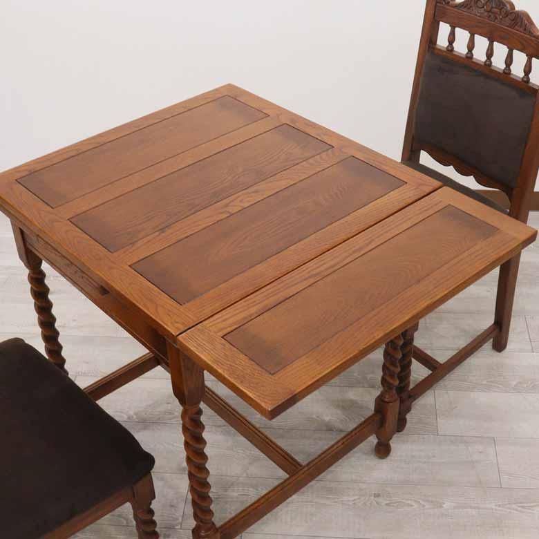 ダイニングテーブル 60-100cm 伸長式 オーク 二人用 木製 茶 レトロ