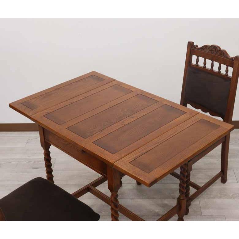 ダイニングテーブル 60-100cm 伸長式 オーク 二人用 木製 茶 レトロ