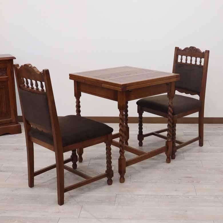 ダイニングテーブル 60-100cm 伸長式 オーク 二人用 木製 茶 レトロ