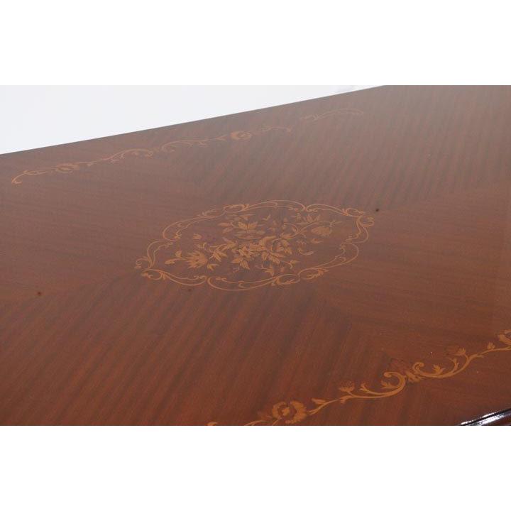 ダイニングテーブル 165cm 長方形 象嵌 花柄 マホガニー 4人用 茶