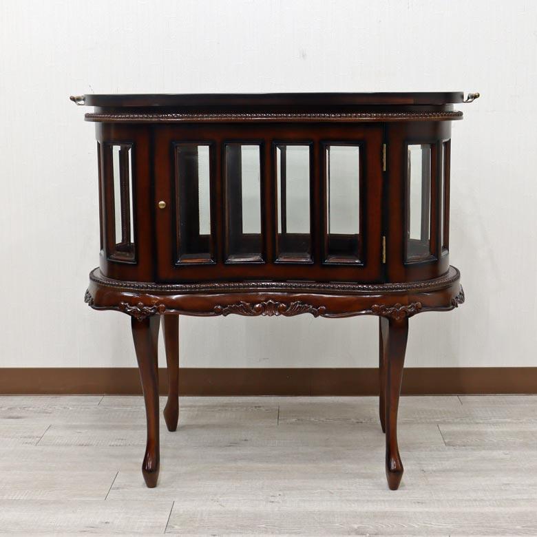 トレー付きショーケース キャビネット 猫脚 マホガニー 木製 完成品