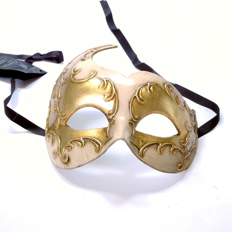 ベネチアンマスク カーニバルマスク 仮面 ホワイト＆ゴールド イタリア製 ゴージャス ヴェネチアンカーニバルマスク マスケラ