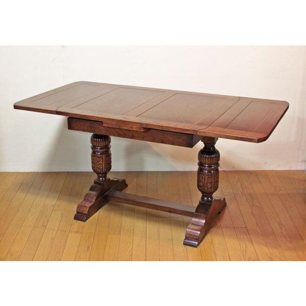 ダイニングテーブル 90-150cm 伸長式 オーク 二人用 木製 茶 レトロ 