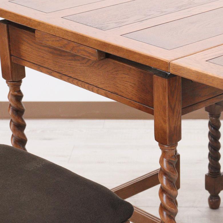 伸長式ダイニングテーブル 木製 完成品 2人用 レトロ オーク