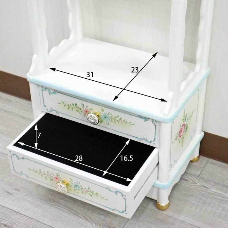 ロココ シェルフ 花柄 ラック 引出付き ミニキャビネット 壁掛け ロココ シェルフ 花柄 ラック 引出付き ミニキャビネット 壁掛け