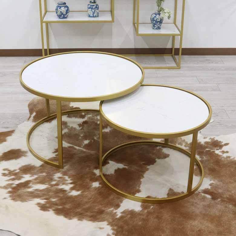 サイドテーブル 大小2点セット ローテーブル ゴールド 630-489