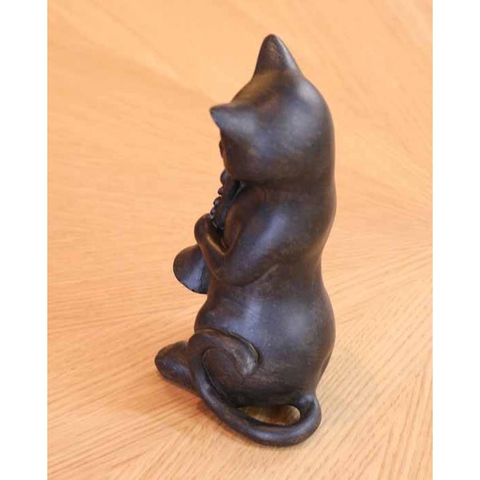 樹脂製 猫のオーケストラ クラリネット アンティーク調 ブラック 猫