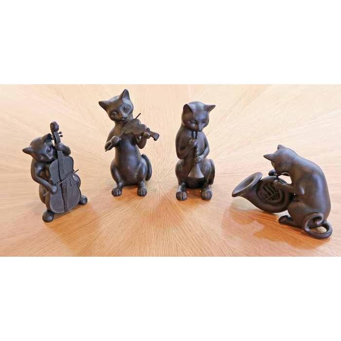 樹脂製 猫のオーケストラ クラリネット アンティーク調 ブラック 猫
