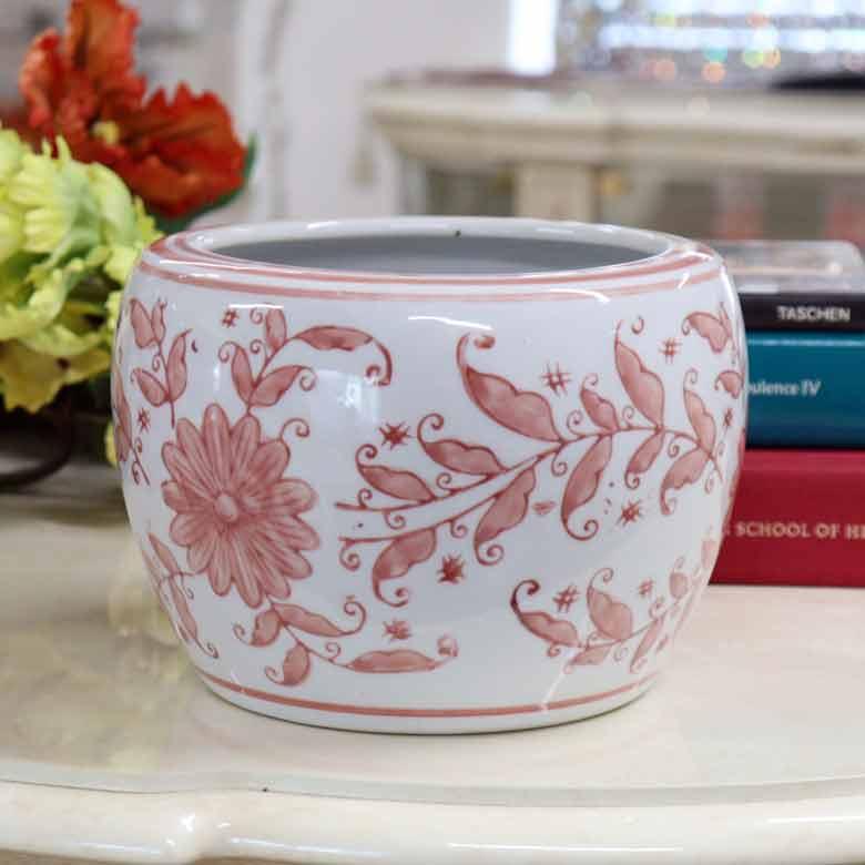 水鉢 ピンク 花柄 7号 シノワズリ ミニ火鉢 鉢カバー プランター 水鉢 ピンク 花柄 7号 シノワズリ ミニ火鉢 鉢カバー プランター