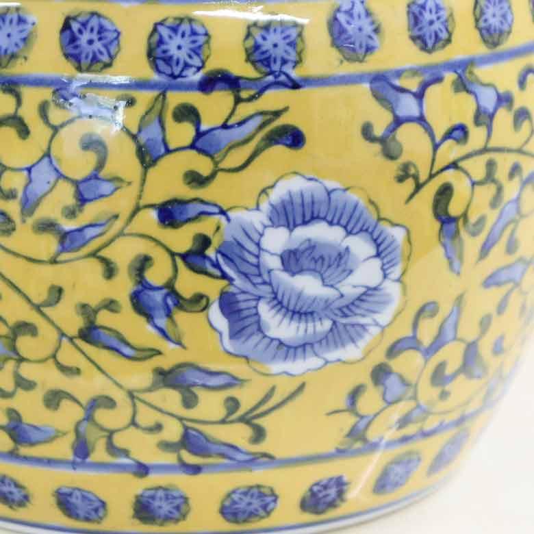 水鉢 黄色 花柄 7号 シノワズリ ミニ火鉢 鉢カバー プランター 水鉢 黄色 花柄 7号 シノワズリ ミニ火鉢 鉢カバー プランター