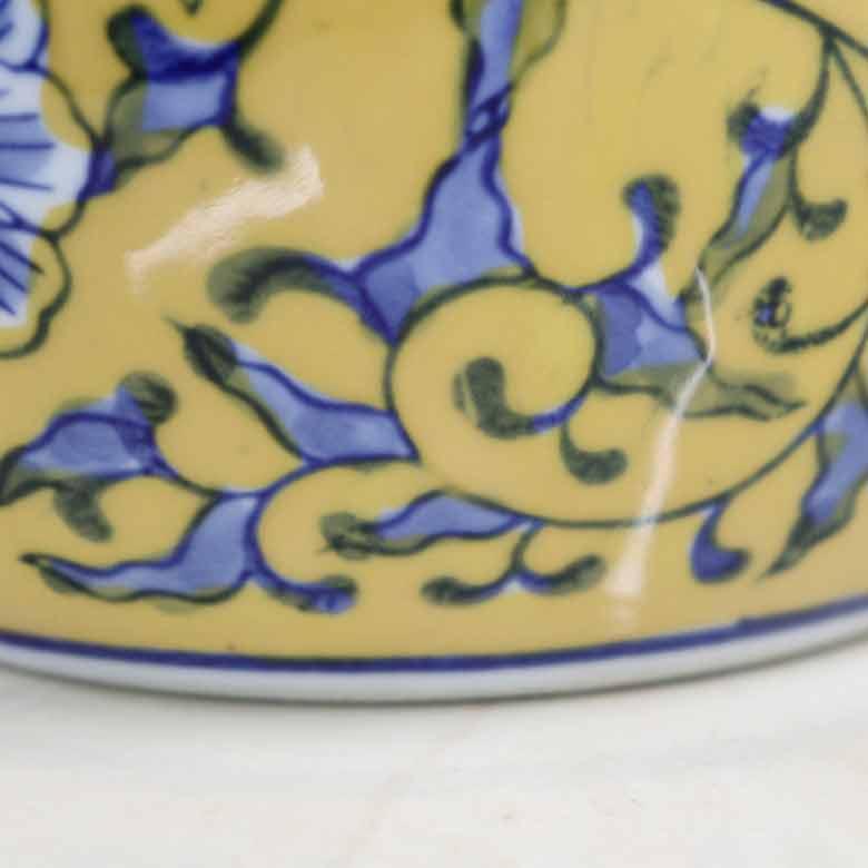 水鉢 黄色 花柄 5号 シノワズリ ミニ火鉢 鉢カバー プランターカバー