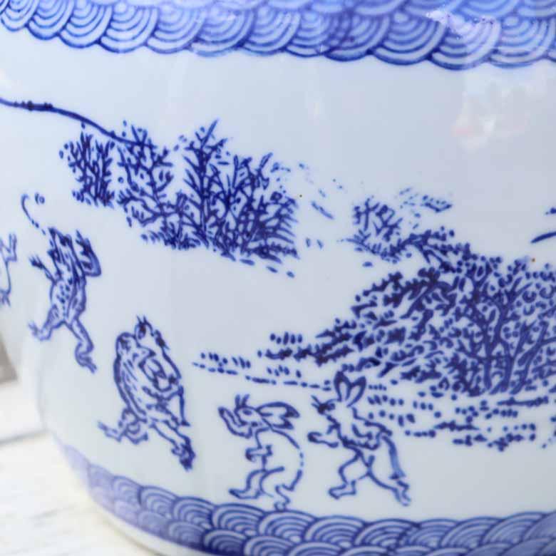 水鉢 2個セット 鳥獣戯画 シノワズリ ミニ火鉢 鉢カバー プランター