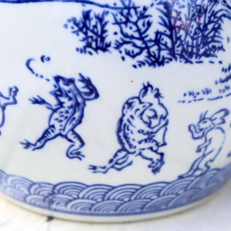 水鉢 2個セット 鳥獣戯画 シノワズリ ミニ火鉢 鉢カバー プランター