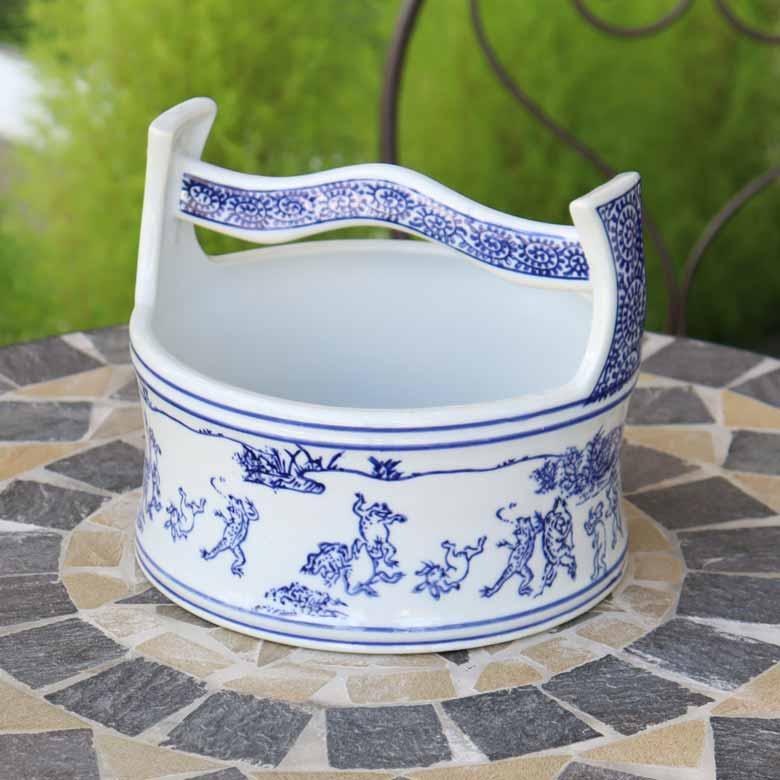 水鉢 鳥獣戯画 陶器 手桶 鉢カバー プランターカバー 睡蓮鉢 底穴なし