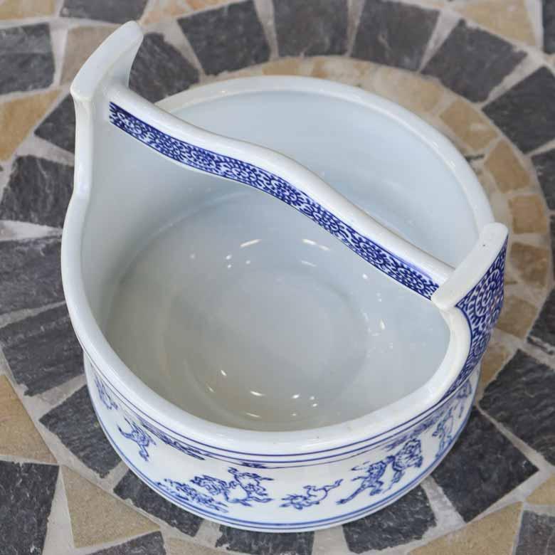 水鉢 鳥獣戯画 陶器 手桶 鉢カバー プランターカバー 睡蓮鉢 底穴なし