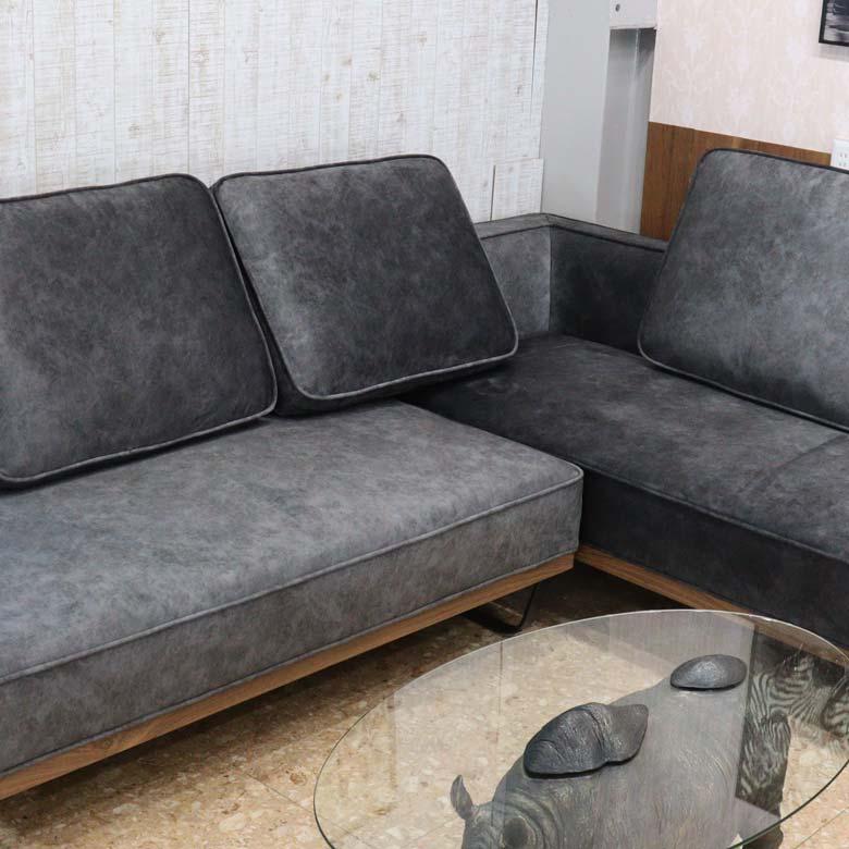 カウチソファ コーナーソファ L型 スムーステック ベルベット ゆったり