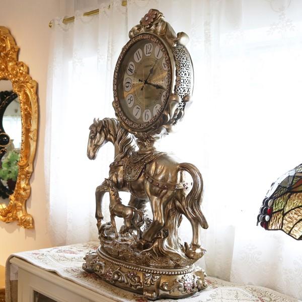置時計スタンドクロック 馬の親子 おおきい ゴージャス : インテリア