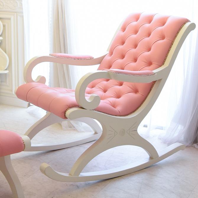 ロッキングチェア 1人がけソファ アンティーク調 レザーピンク