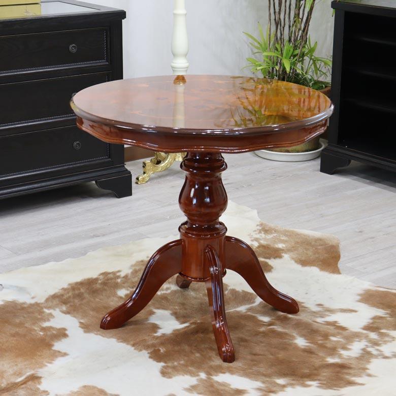 ダイニングテーブル3点 80cm 象嵌 イタリア 本皮 アームチェア