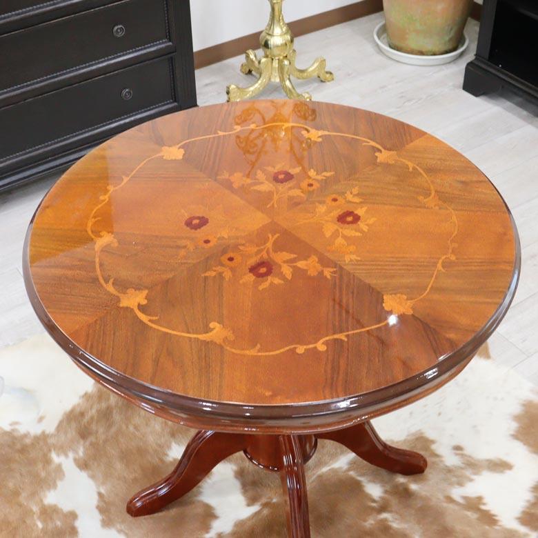 イタリア ダイニングテーブル 3点セット 80cm 円形 象嵌 ハープ