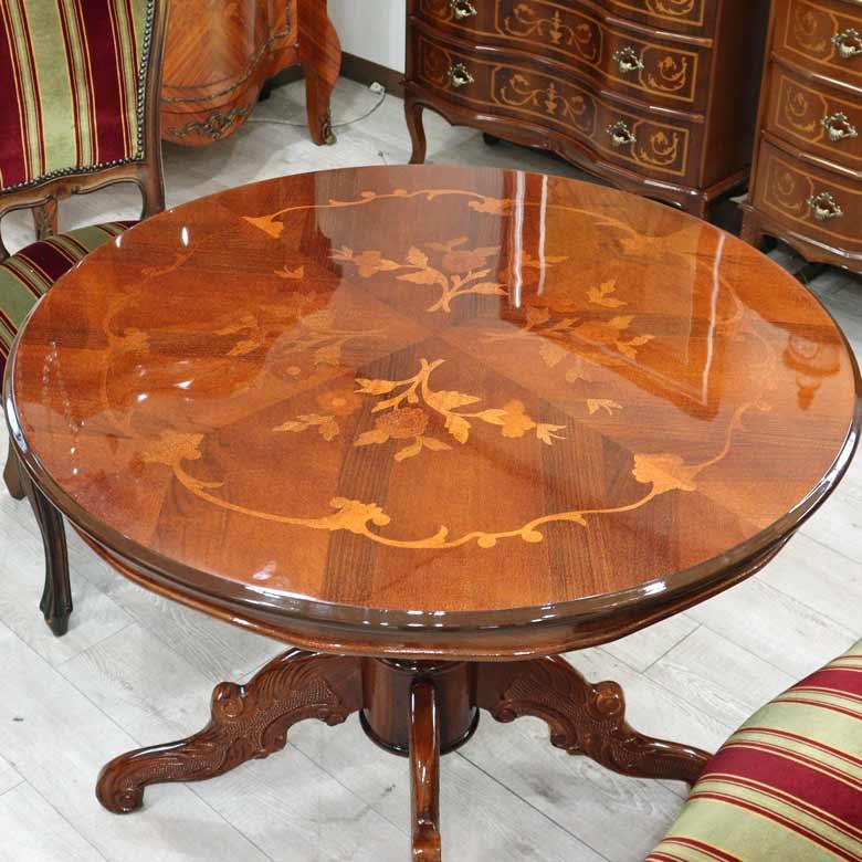 イタリア ダイニングテーブル 3点セット 90cm 円形 2人用 ピンク