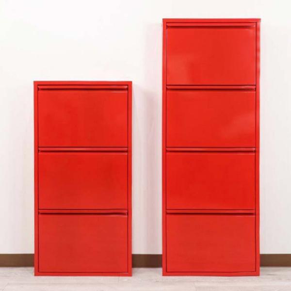 シューズボックス スリム 4段 レッド アイアン DOTTUS ドッタス