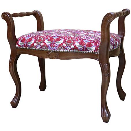 肘付きスツール おしゃれ いちご泥棒/赤 木製 ベンチ 猫脚