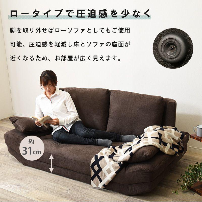 ネイビー 2人掛けローソファ 厚手クッション ソファー 2人掛け おしゃれ ローソファー クッション2個付き