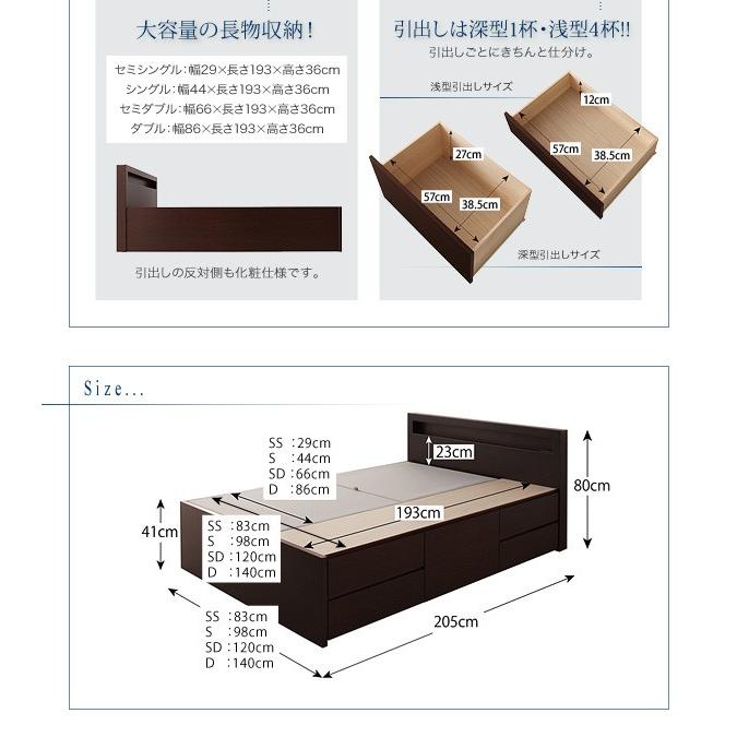 代引き手数料無料 (お客様組立) 収納付きチェストベッド セミダブルベッド フレームのみ