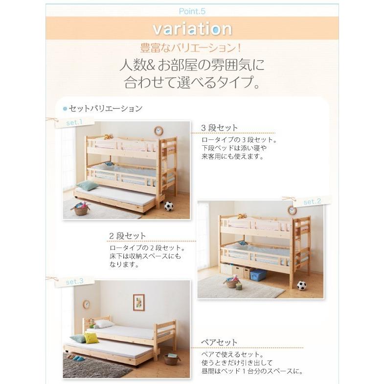 (タイムセール中) 3段ベッド用 ペアセット（シングル×1+キャスター付き×1 頑丈ロータイプ収納式ベッド_13