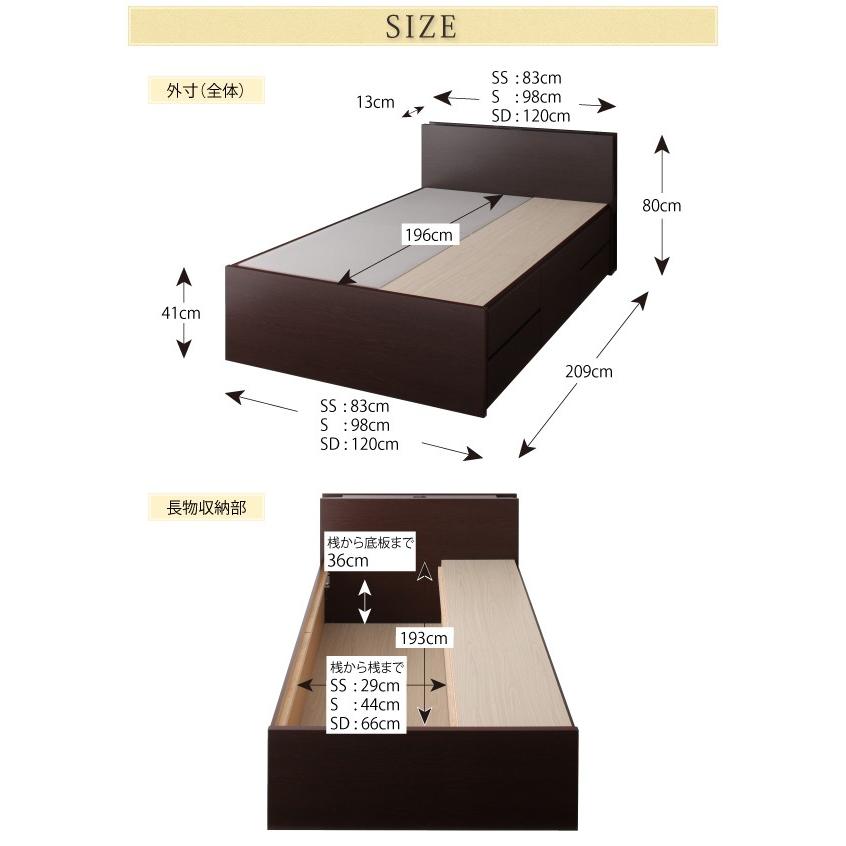 (タイムセール中) (組立設置付) 付き収納付きチェストベッド セミシングルベッド マットレス付き 薄型プレミアムポケットコイル