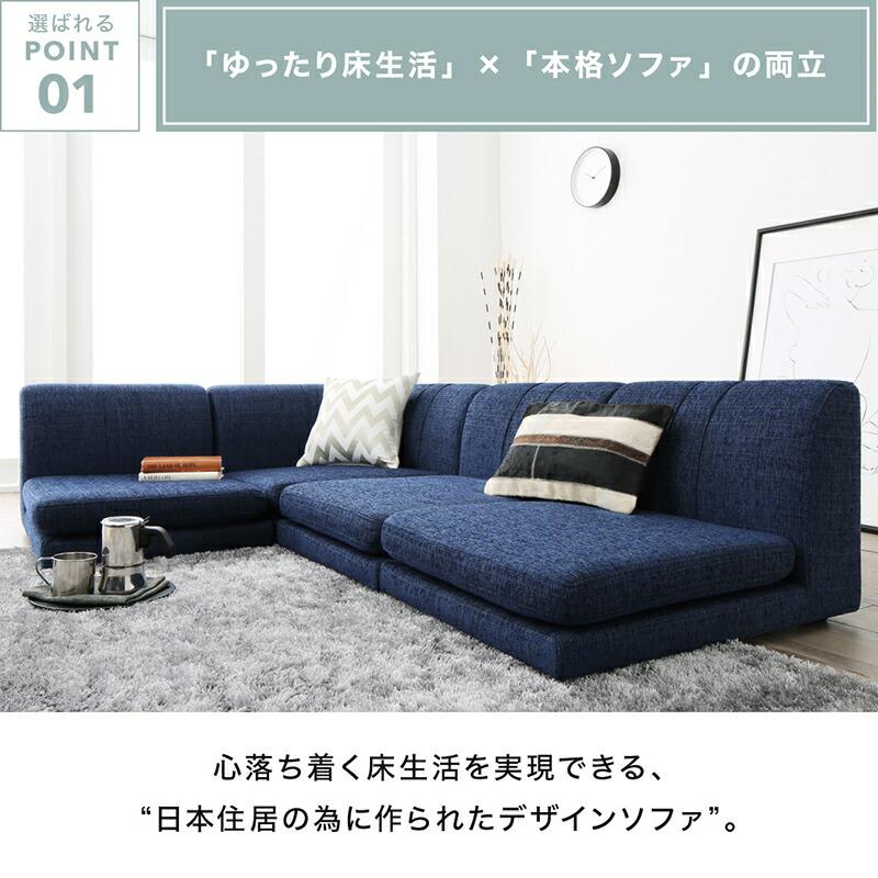 ローソファー 洗えるカバー コーナー l字 レザー ファブリック 1P×3+コーナー_7