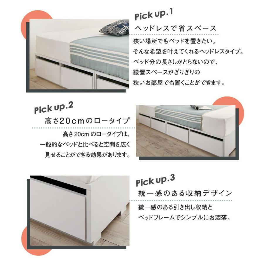 (タイムセール中) 収納ベッド ベッドフレームのみ セミダブル 引き出し4杯/ロータイプ ヘッドレス